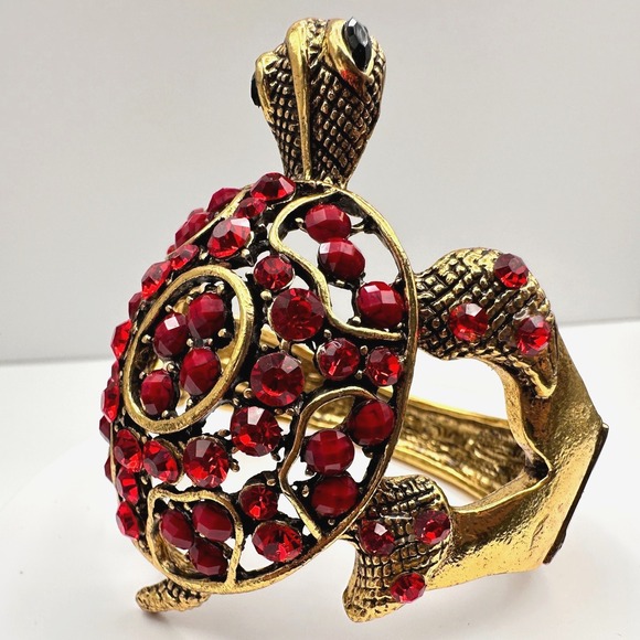 The Unbranded Brand Jewelry - Vintage 90s Red Rhinestone Gold Tone Turtle Bracelet Women's Classic Jewelry